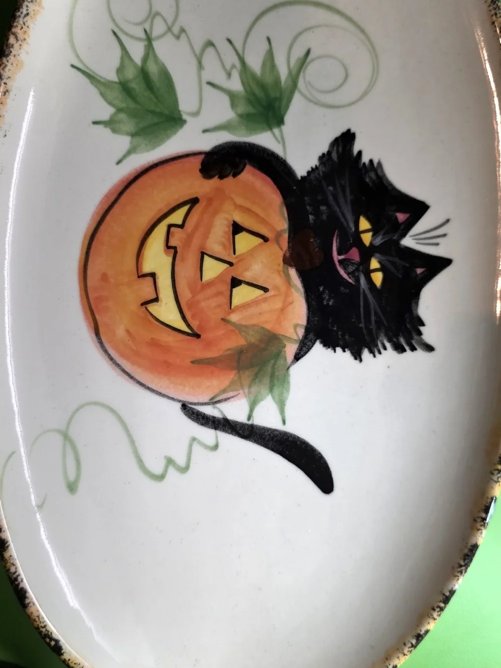 Halloween Cat Pumpkin Oval Serveware Platter - Emerson Creek Pottery 2001